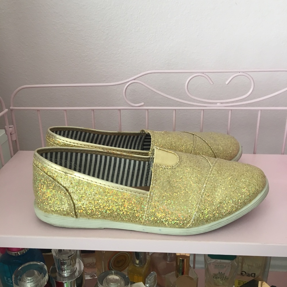 On Sale! Glittery Gold Slip-on Shoes